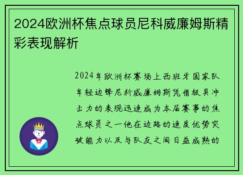 2024欧洲杯焦点球员尼科威廉姆斯精彩表现解析 2024欧洲杯焦点球员尼科威廉姆斯精彩表现解析